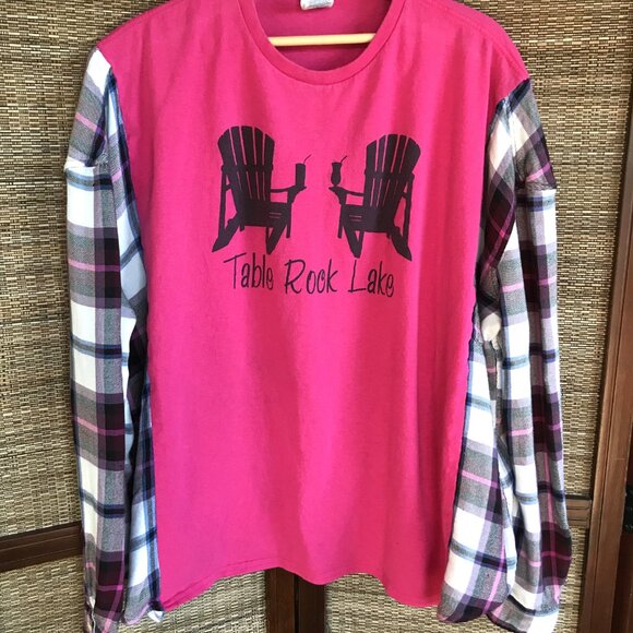 Reworked Flannel Tee, Size L-2XL: Upcycled Oversized Table Rock Lake Shirt - Picture 8 of 11